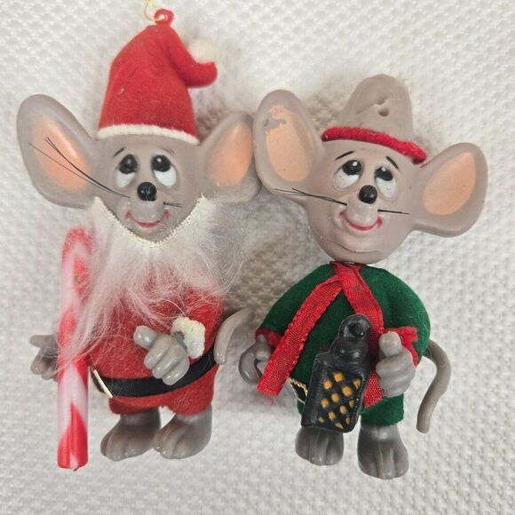 Vintage 70s Merry Mice Santa Elf Figurines Christmas Decor Ornaments Jasco - Picture 2 of 4